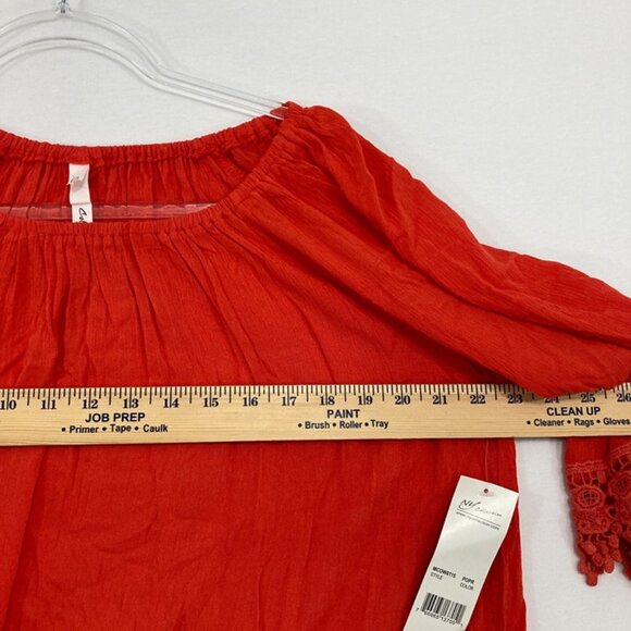 New NY Collection Large Red Lace Detail Ultra Soft Rayon Blouse Boho Festival - Picture 6 of 10